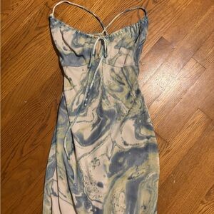 Blue and Cream Spaghetti Strap Slip Mini Dress